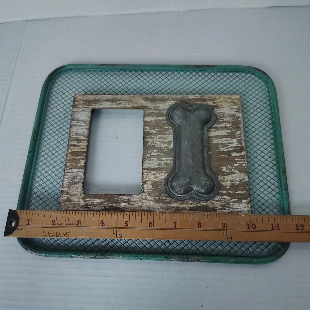 Metal Dog Picture Frame Fence Wood Metal Bone Farmhouse Decor Frame